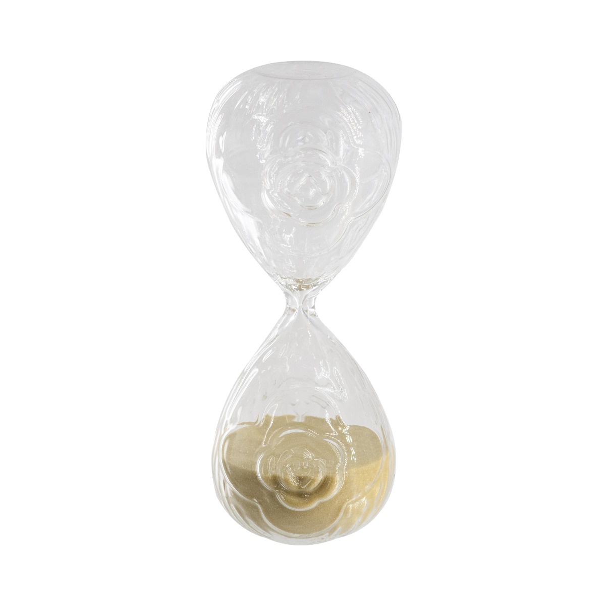 Artekko Artekko Hourglass Γυάλινη Κλεψύδρα με Ανάγλυφο Τριαντάφυλλο και Μπεζ Άμμο (8.6x8.6x20.4)cm B0009-TAN