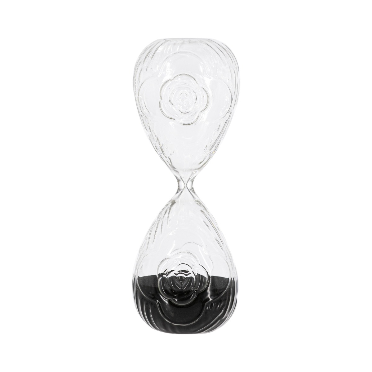 Artekko Artekko Hourglass Γυάλινη Κλεψύδρα με Ανάγλυφο Τριαντάφυλλο και Μαύρη Άμμο (9.8x9.8x25.4)cm B0010-BLAC