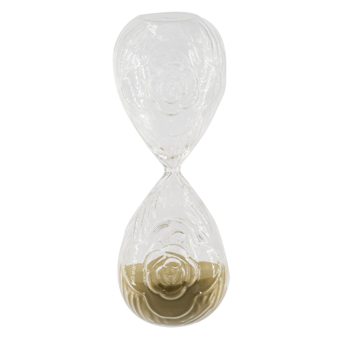 Artekko Artekko Hourglass Γυάλινη Κλεψύδρα με Ανάγλυφο Τριαντάφυλλο και Μπεζ Άμμο (9.8x9.8x25.4)cm B0010-TAN