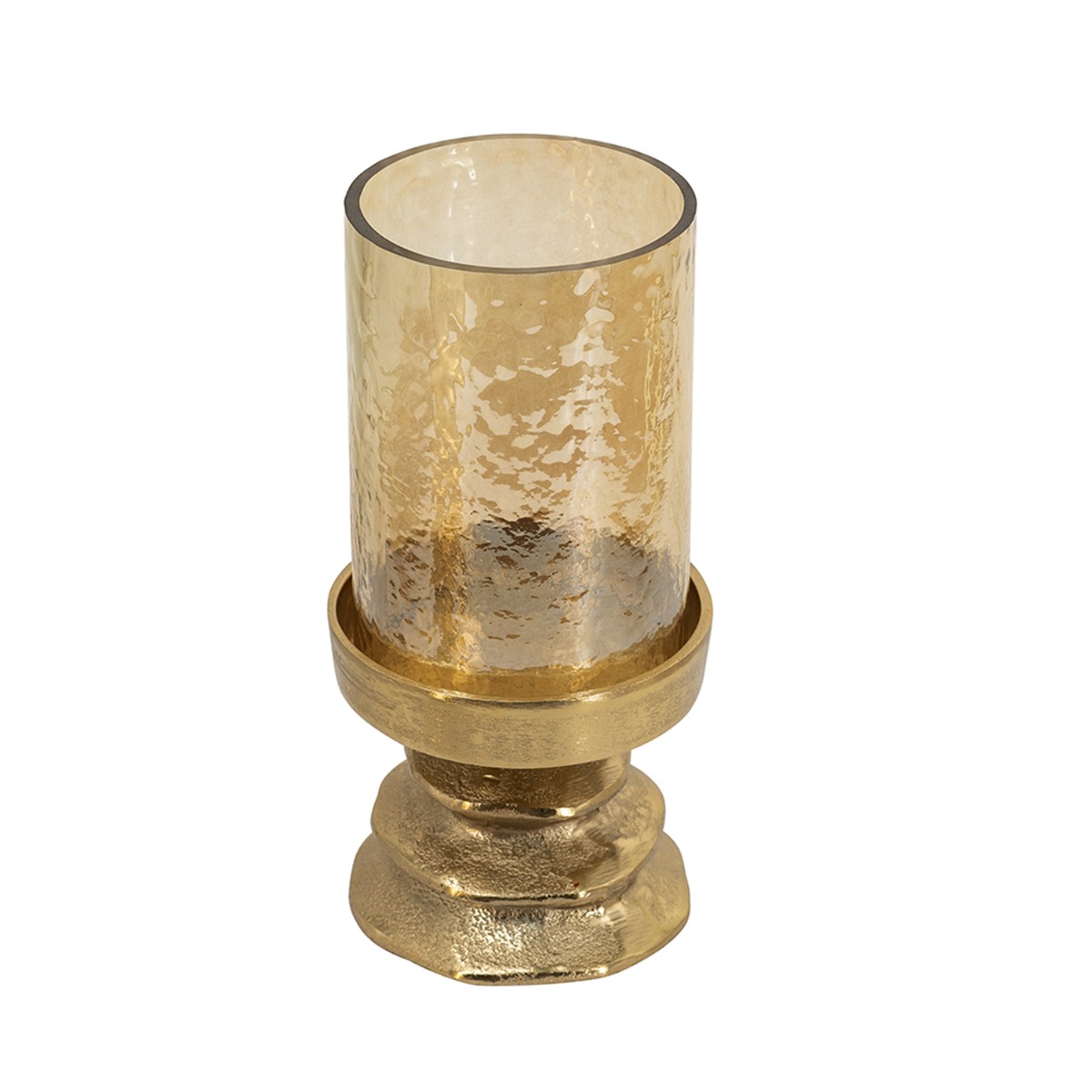 Artekko Artekko Amber Γυάλινο Κηροπήγιο σε Χρυσή Μεταλλική Βάση (12.8x12.8x22.8)cm B4810