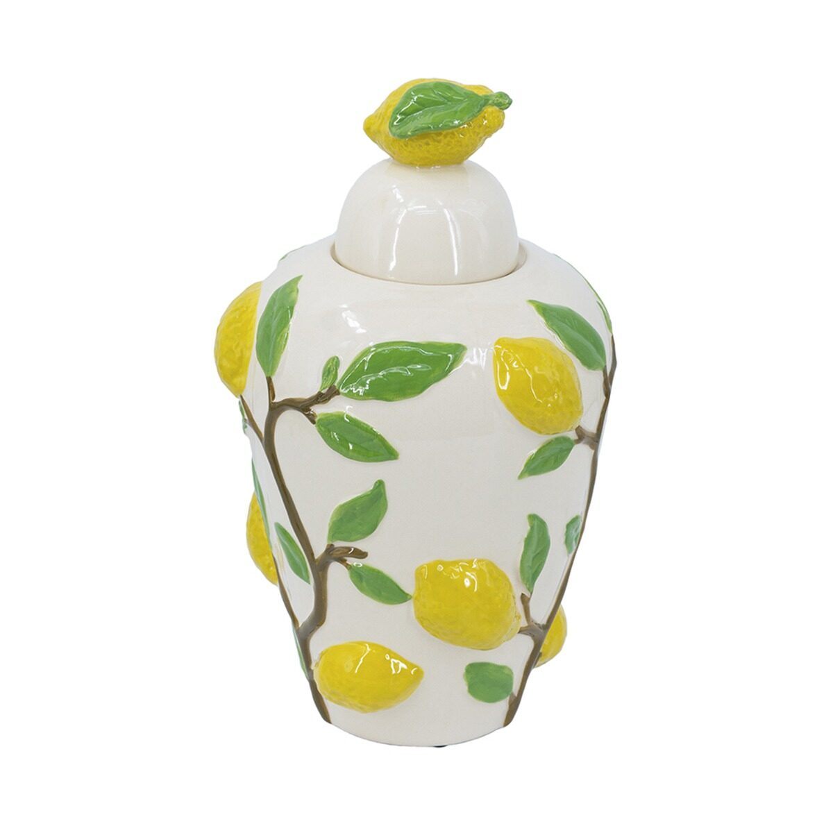 Artekko Artekko Lemon Εκρού Κεραμικό Βάζο Δοχείο με Καπάκι και Λεμόνια (22x22x37.5)cm C5543