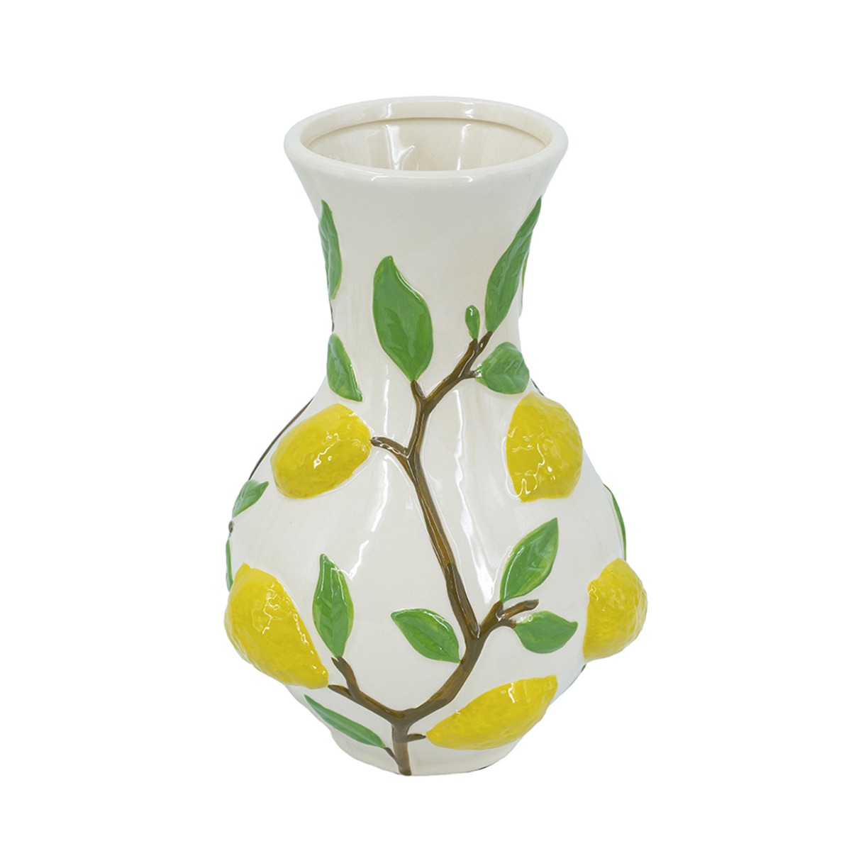 Artekko Artekko Lemon Εκρού Κεραμικό Βάζο με Λεμόνια (22.7x22.7x34.5)cm C5544