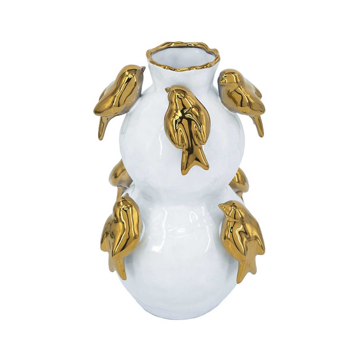 Artekko Artekko Glazed Λευκό Κεραμικό Βάζο με Χρυσά Πουλιά (21.7x21.7x36)cm C5546