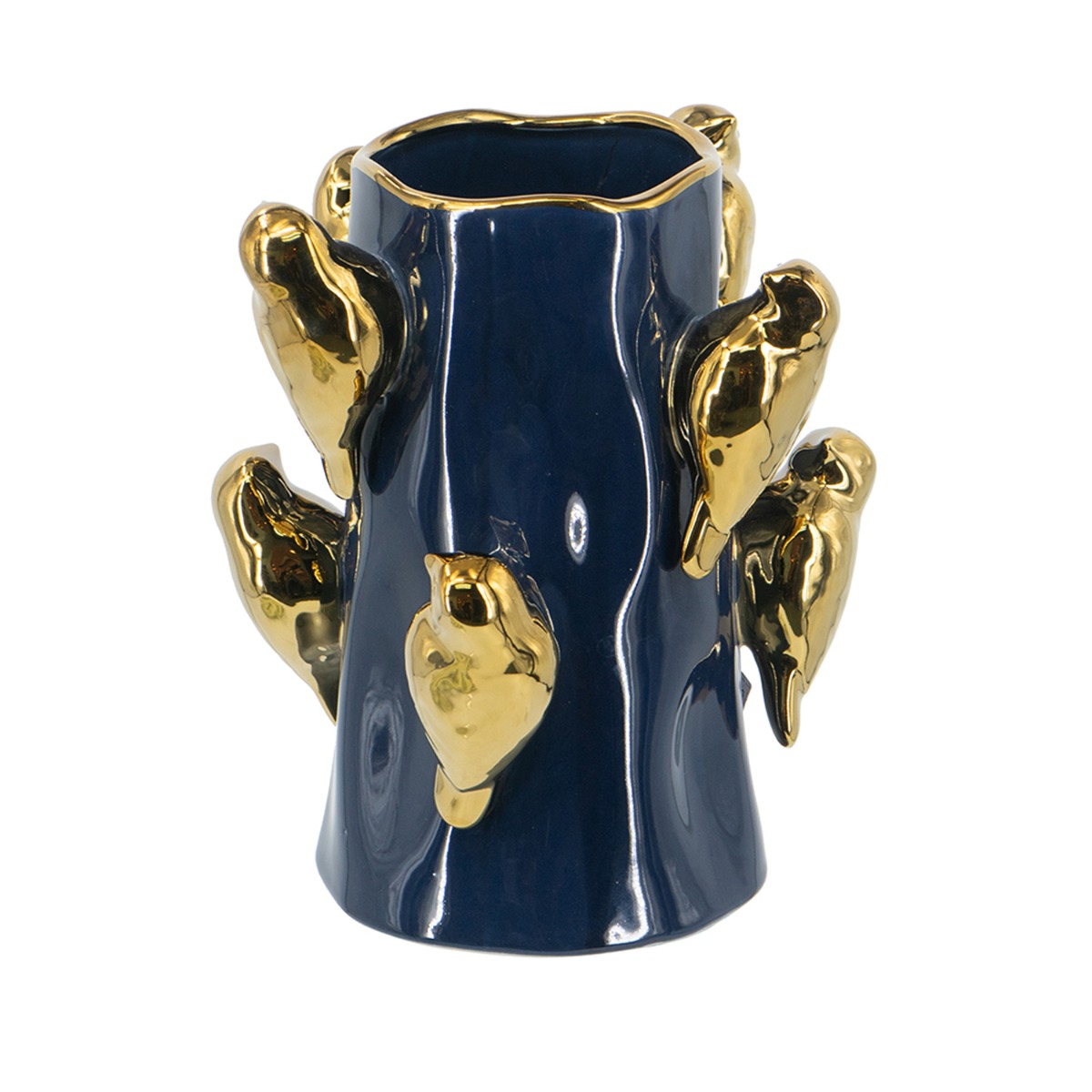 Artekko Artekko Glazed Μπλε Κεραμικό Βάζο με Χρυσά Πουλιά (22x22x24.3)cm C5547