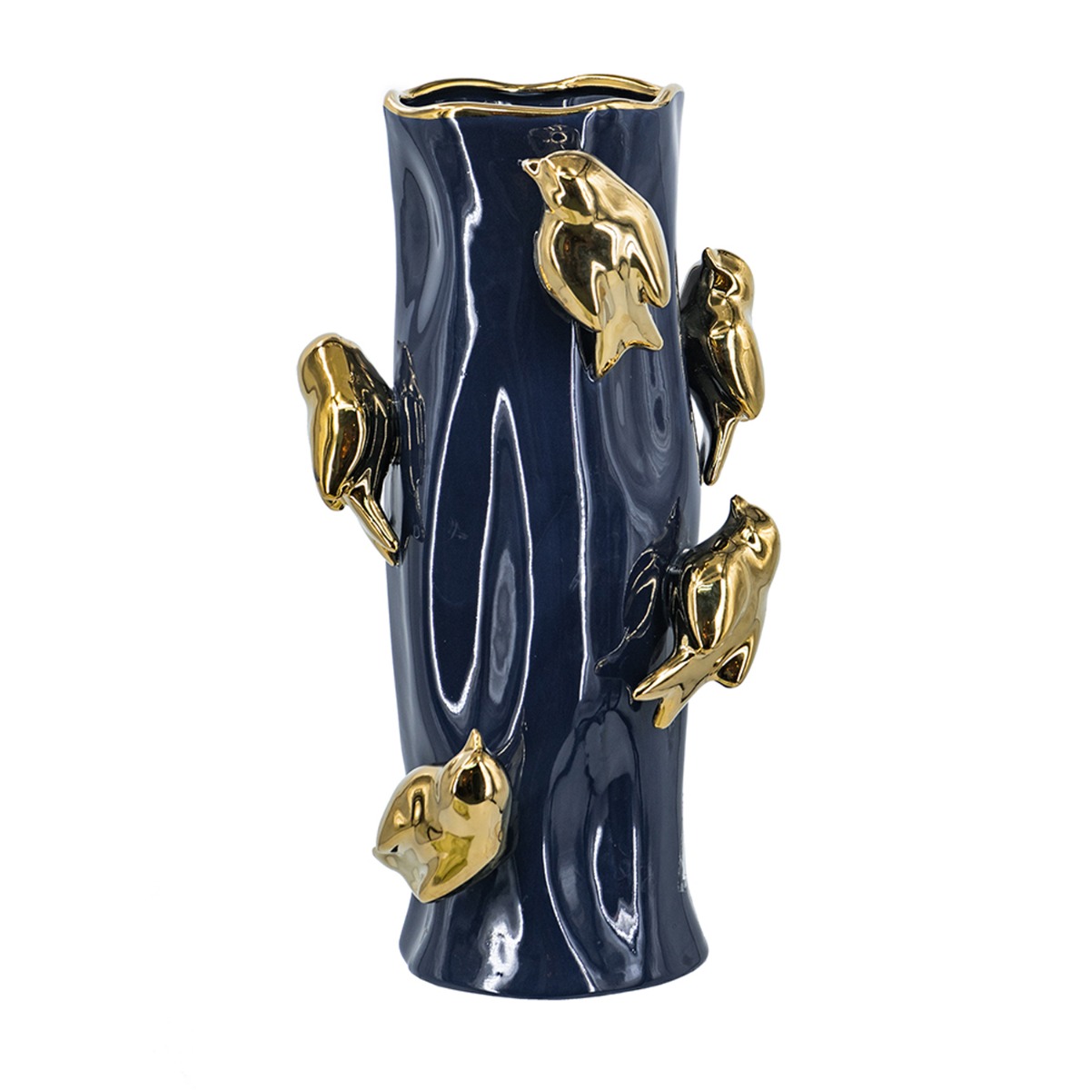 Artekko Artekko Glazed Μπλε Κεραμικό Βάζο με Χρυσά Πουλιά (20.5x20.5x39.5)cm C5548