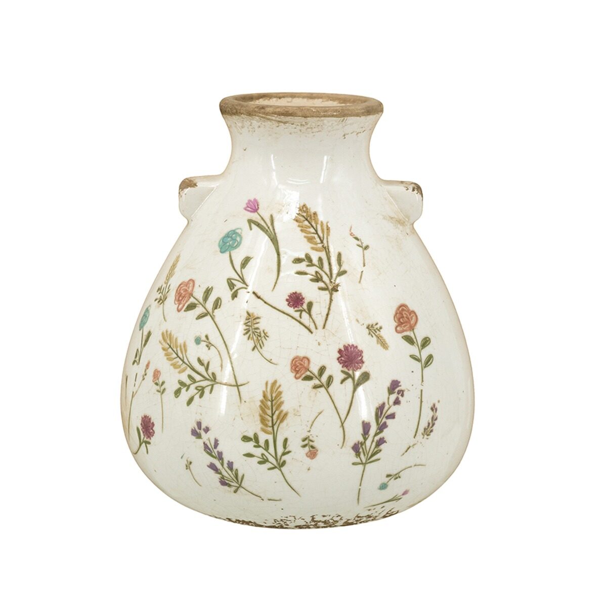 Artekko Artekko Aging Λευκό Κεραμικό Βάζο με Λουλούδια (17x17x19.5)cm C8230