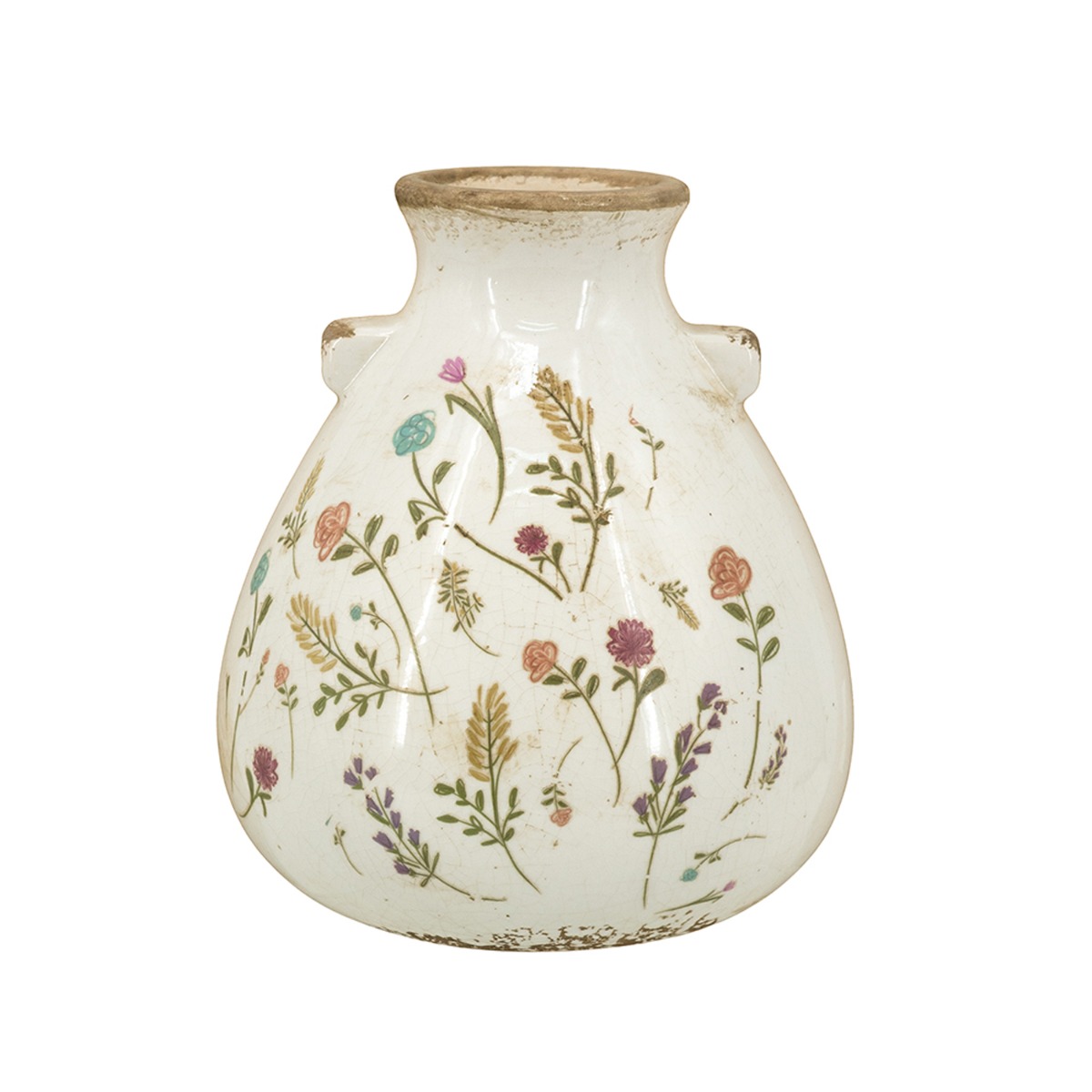 Artekko Artekko Aging Λευκό Κεραμικό Βάζο με Λουλούδια (17x17x19.5)cm C8230
