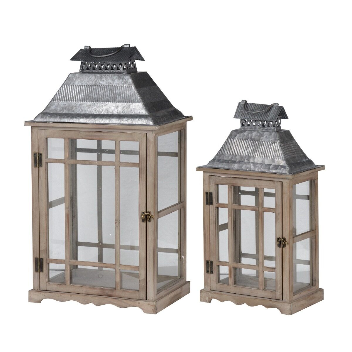 Artekko Artekko Lantern Καφέ Ξύλινα Διακοσμητικά Φανάρια (36x25.5x65)cm (28x17.8x53.4)cm 2pcs D42229