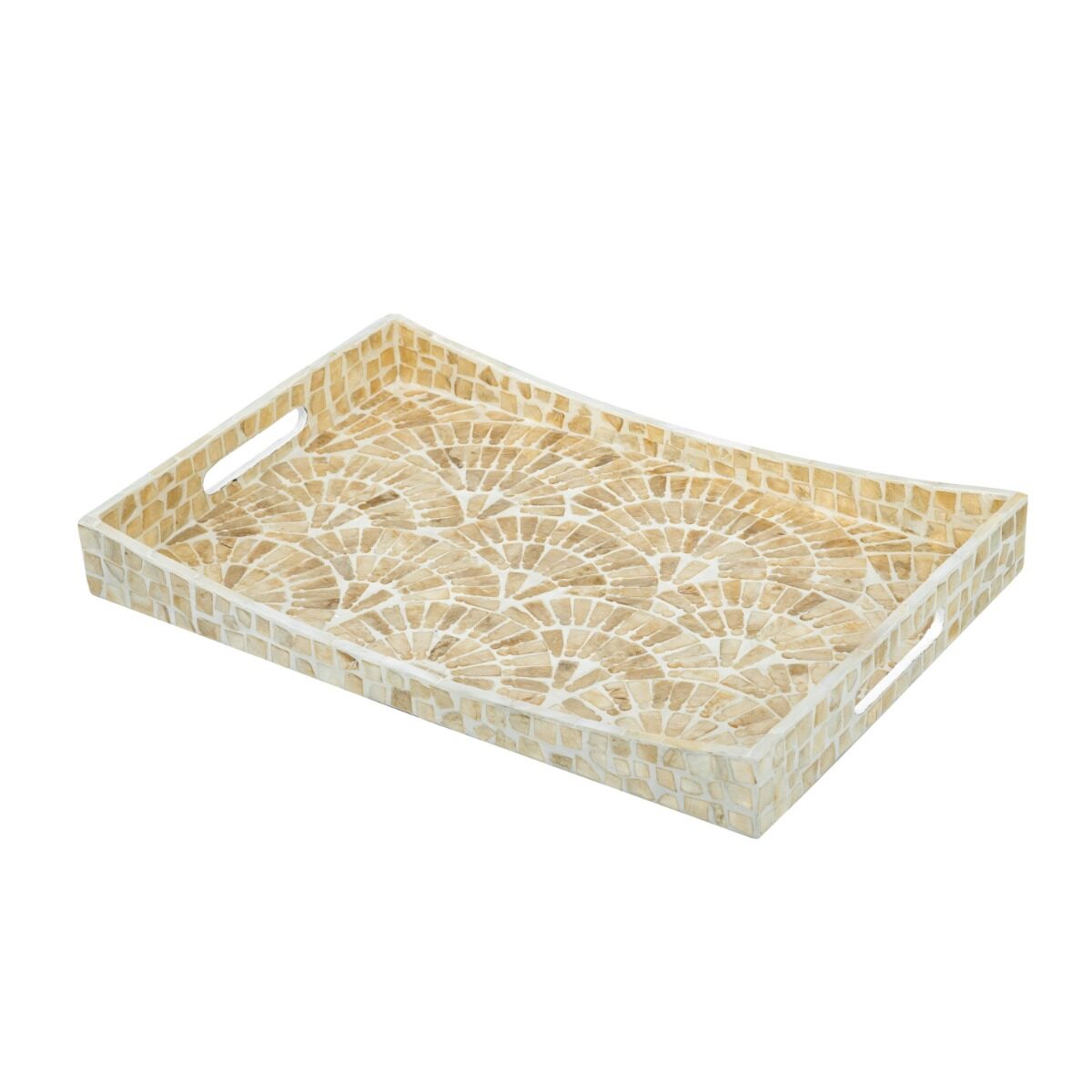 Artekko Artekko Ivory Εκρού Διακοσμητικός Δίσκος από MDF και Capiz (45x30x5)cm D5597