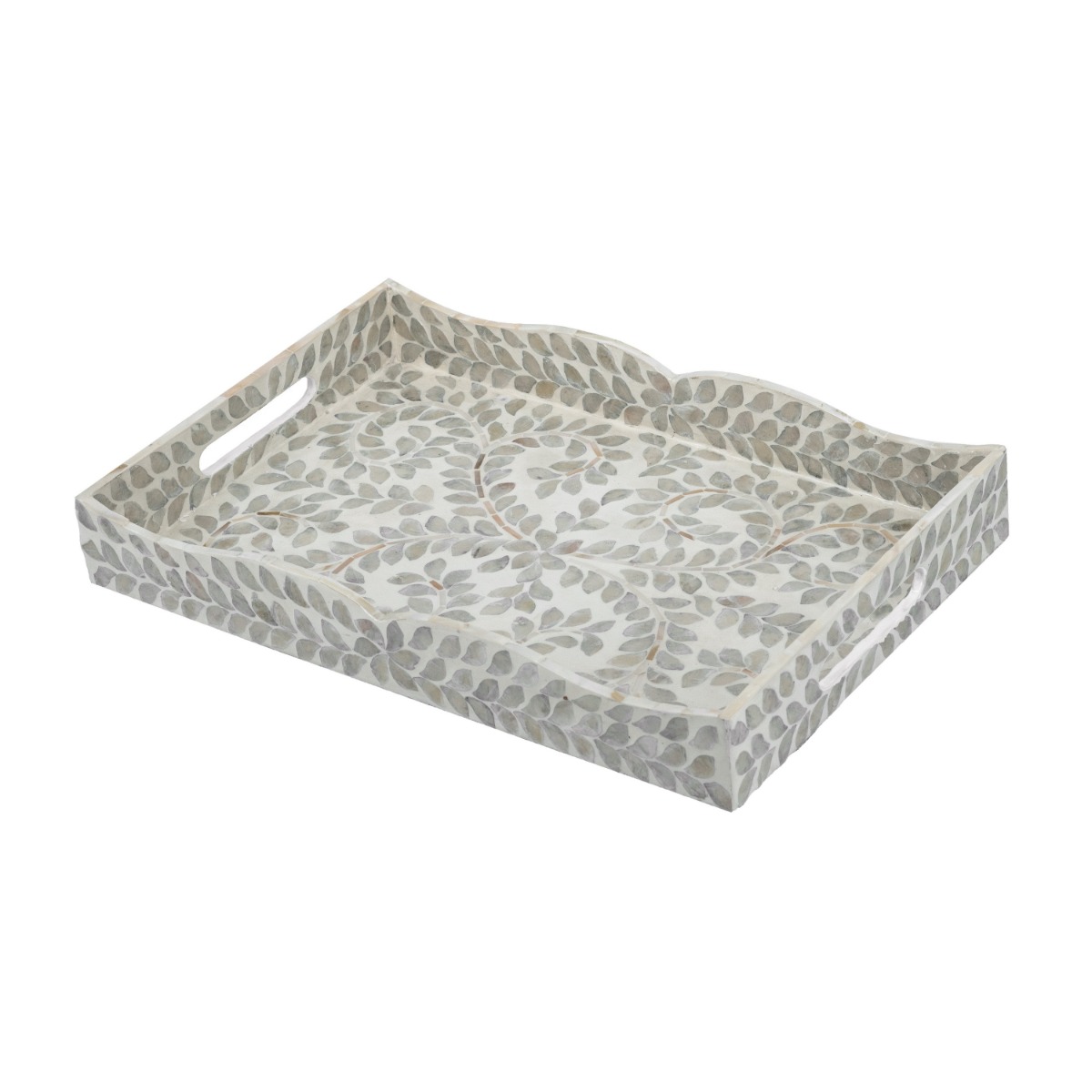 Artekko Artekko Ivory Γκρι Διακοσμητικός Δίσκος από MDF και Capiz (45x30x6)cm D5604