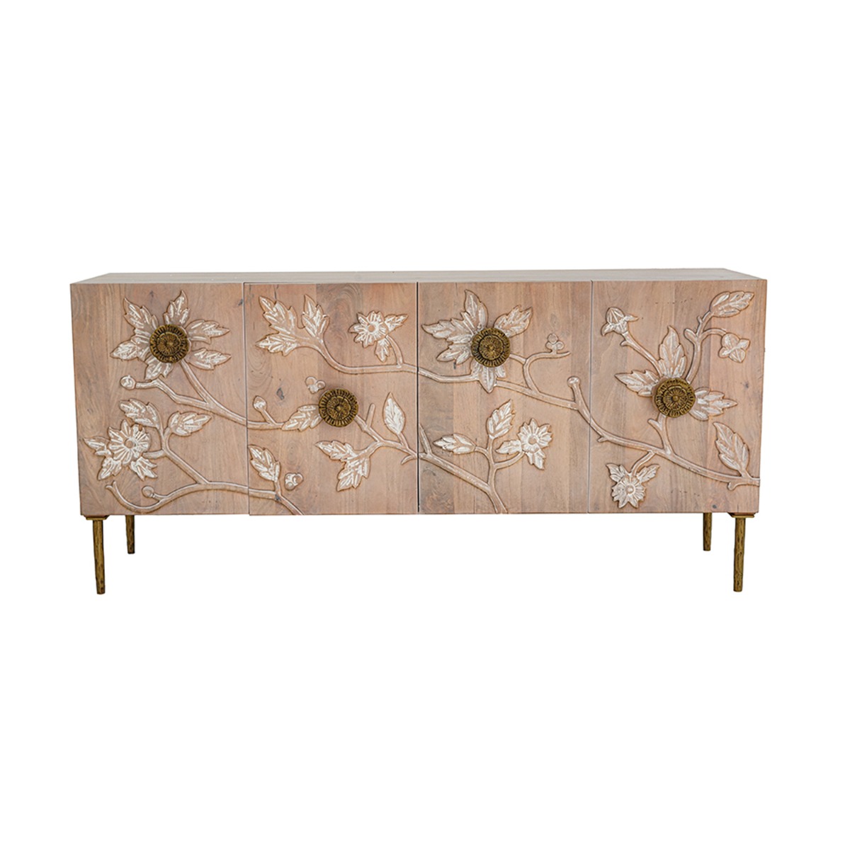 Artekko Artekko Siena Καφέ Ξύλινος Μπουφές με Λουλούδια (163x40.6x76.2)cm D8233