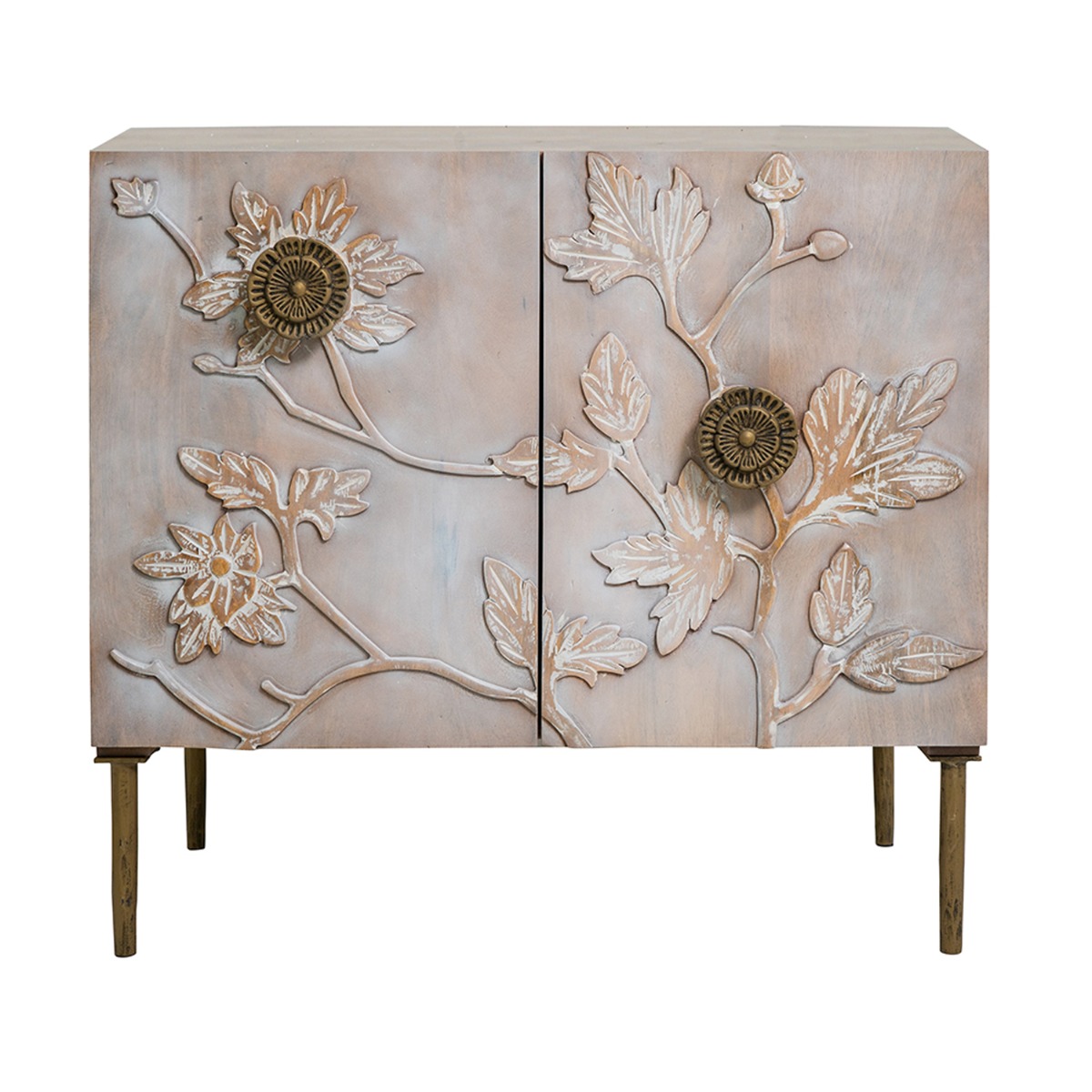 Artekko Artekko Siena Καφέ Ξύλινος Μπουφές με Λουλούδια (83.8x40.6x76.2)cm D8234