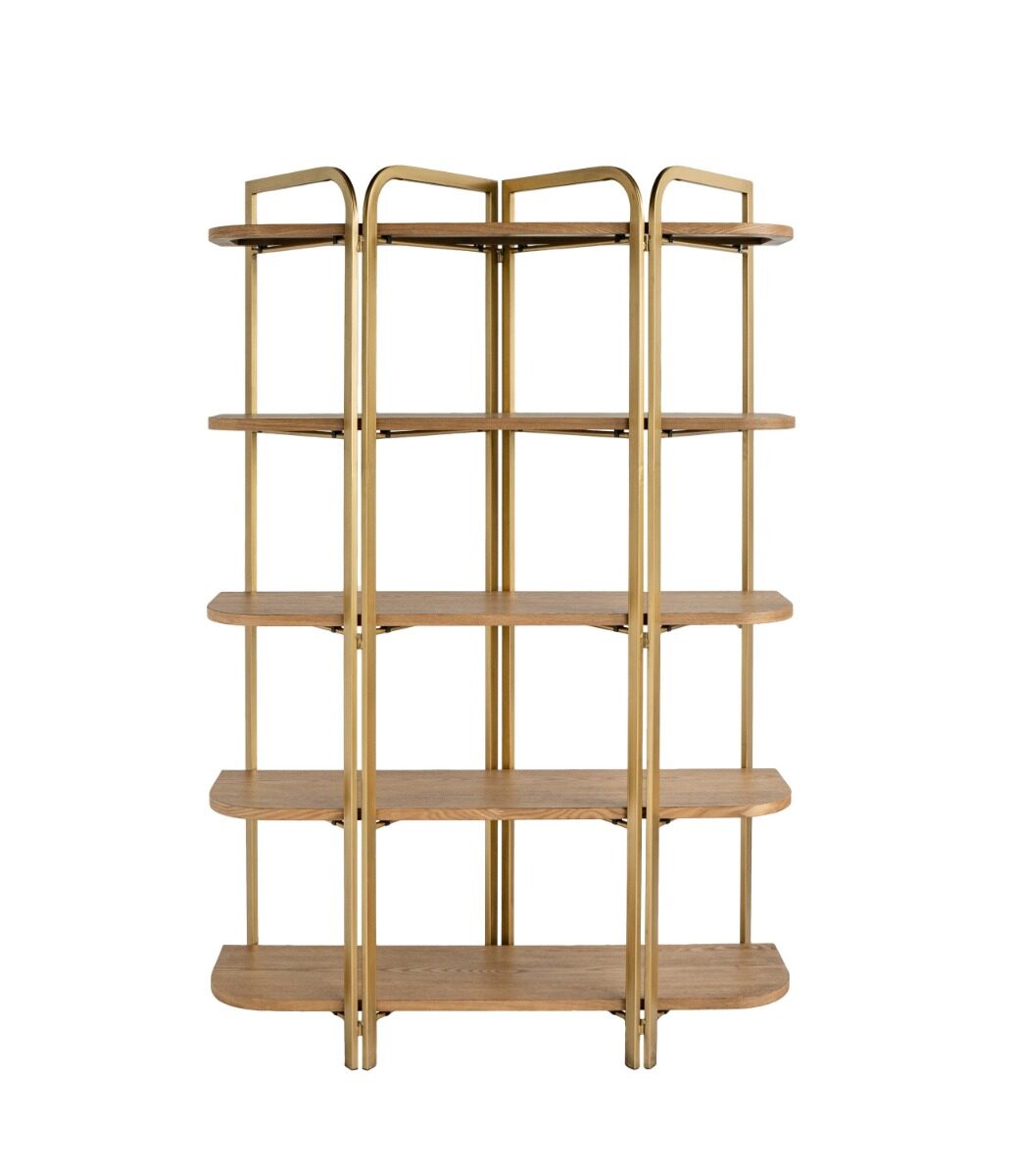 Artekko Artekko Lume Καφέ MDF Ραφιέρα με Χρυσό Μεταλλικό Σκελετό (121.5x40x179)cm D8922