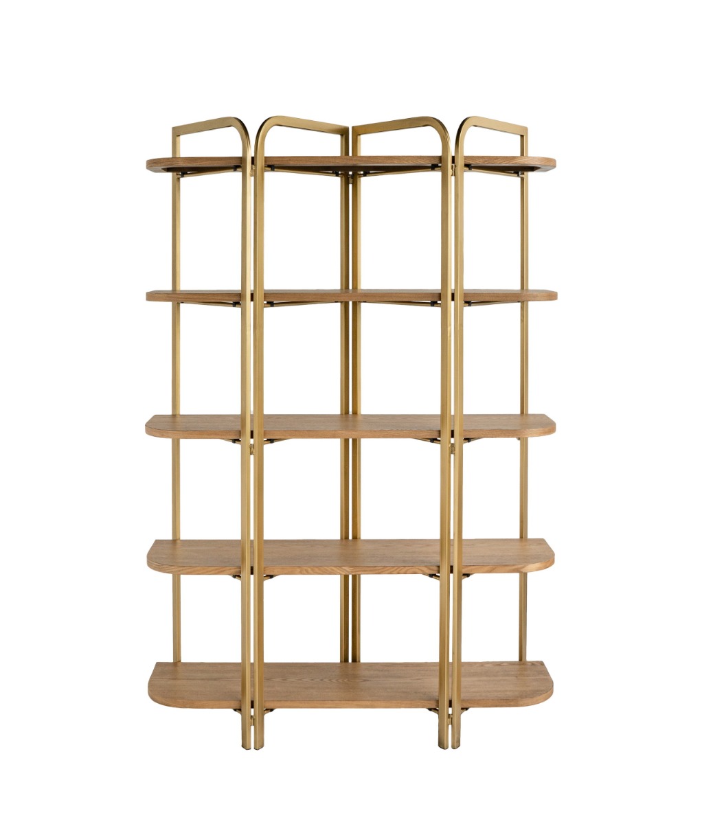 Artekko Artekko Lume Καφέ MDF Ραφιέρα με Χρυσό Μεταλλικό Σκελετό (121.5x40x179)cm D8922