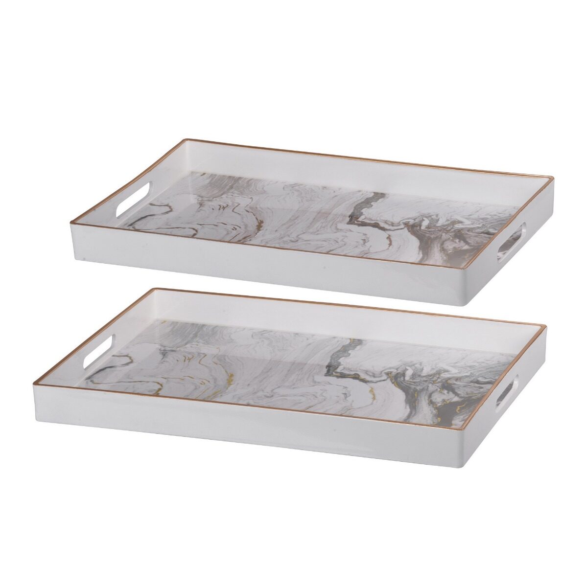 Artekko Artekko Tray Δίσκος Διακοσμητικός Πλαστικό Μαύρο Λευκό (48x36x5)cm Σετ/2 DF43576-WHIT-DS