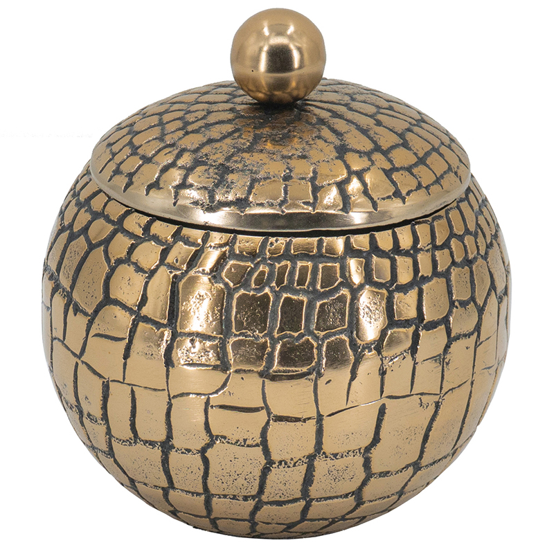 Artekko Artekko Croco Διακοσμητικό Δοχείο με Καπάκι Μεταλλικό Μαύρο Χρυσό (15x15x17)cm LB78223-GOLD