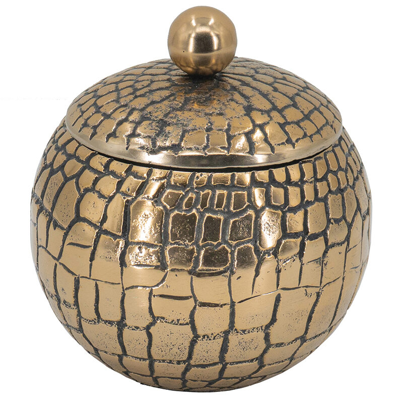 Artekko Artekko Croco Διακοσμητικό Δοχείο με Καπάκι Μεταλλικό Μαύρο Χρυσό (15x15x17)cm LB78223-GOLD