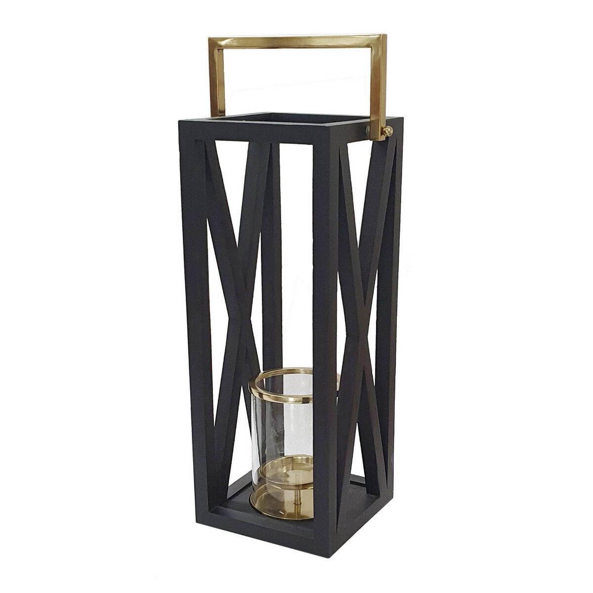 Artekko Artekko Lantern Φανάρι Διακοσμητικό Ξύλο/Μέταλλο Μαύρο/Χρυσό (26x21x64)cm LB78280-DS