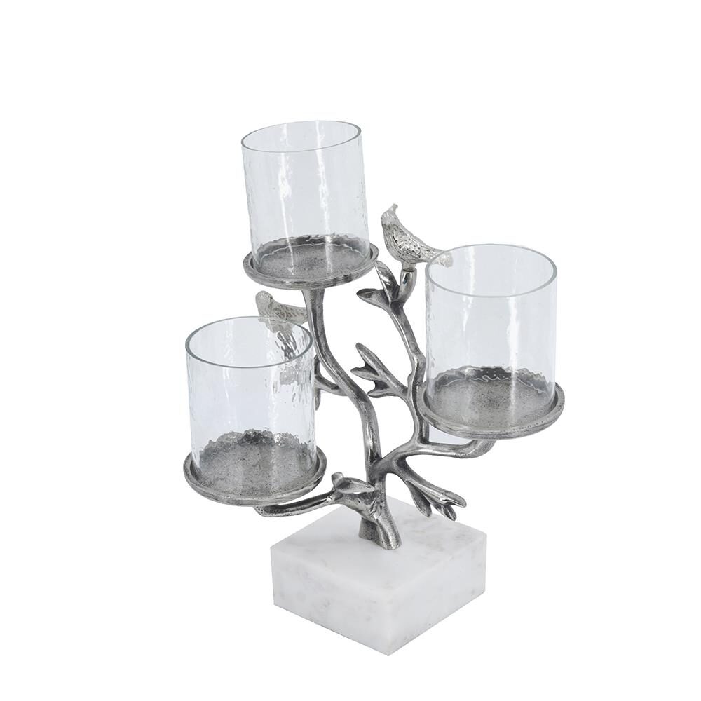 Artekko ARTEKKO Silver Κηροπήγιο με Σχέδιο Πουλιού 3 Κολώνων SA80080-DS