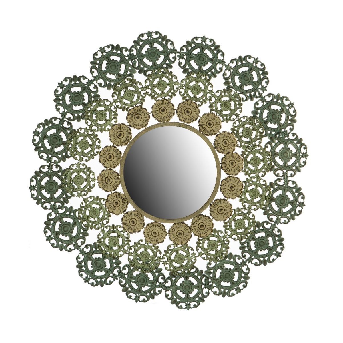 Artekko Artekko Medallion Καθρέπτης Τοίχου Περίτεχνος Μέταλλο MDF Πράσινο Κίτρινο (96x9x96)cm SA80147-DS