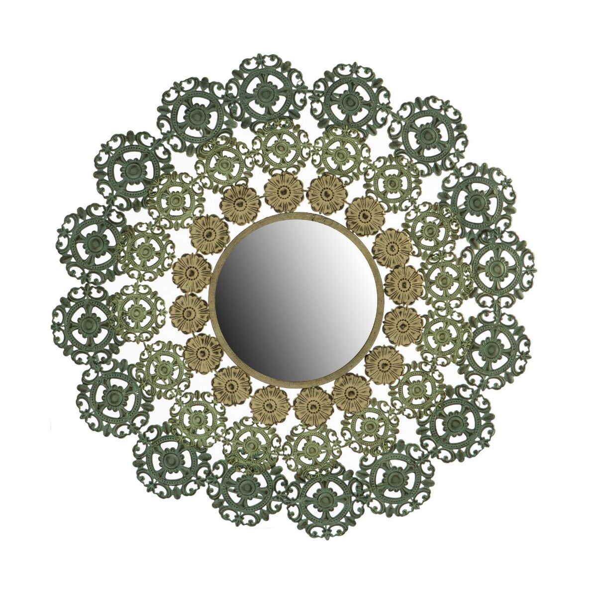 Artekko Artekko Medallion Καθρέπτης Τοίχου Περίτεχνος Μέταλλο MDF Πράσινο Κίτρινο (96x9x96)cm SA80147-DS