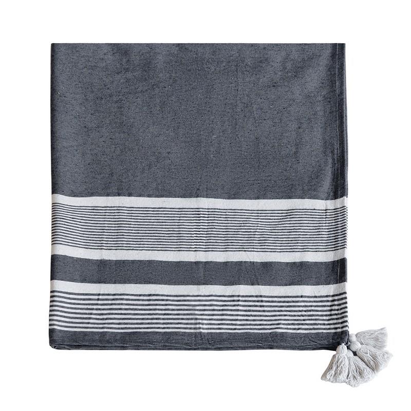 Artekko Artekko Blanket Ριχτάρι με Λευκές Φούντες 80% Βαμβάκι Γκρι Σκούρο Λευκό (152.4x127x0.6)cm T83651