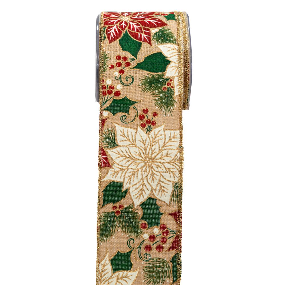 ΚΟΡΔ. 4,3cmX9m POINSETTIA WITH GLITTER ΦΥΣΙΚΟ