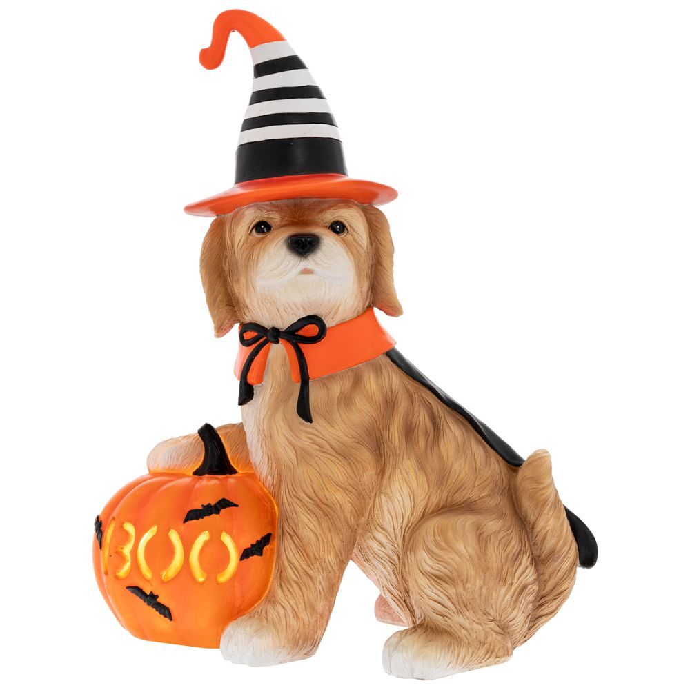 ΠΟΛΥΧΡΩΜΗ ΠΟΛΥΡΕΖΙΝ ΦΙΓΟΥΡΑ ΣΚΥΛΟΥ HALLOWEEN ΜΕ LED  34Χ19Χ41ΕΚ