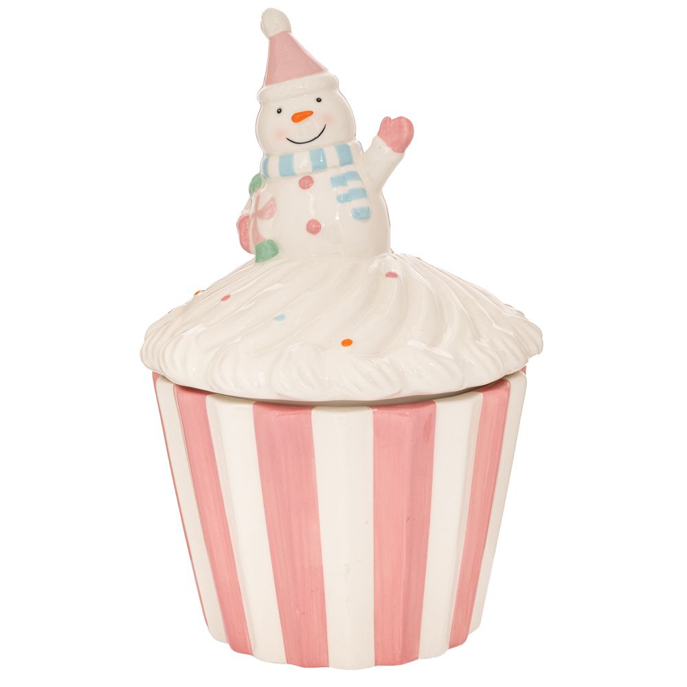 ΡΟΖ ΛΕΥΚΗ ΚΕΡΑΜΙΚΗ ΜΠΙΣΚΟΤΙΕΡΑ CUPCAKE ΜΕ ΧΙΟΝΑΝΘΡΩΠΟ 18Χ18Χ28,5ΕΚ