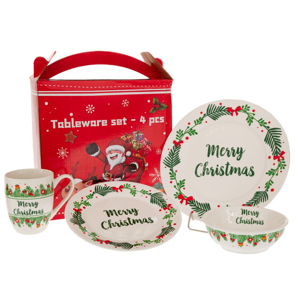 ΣΕΤ 4 ΚΕΡΑΜΙΚΟ ΣΕΡΒΙΤΣΙΟ MERRY CHRISTMAS
