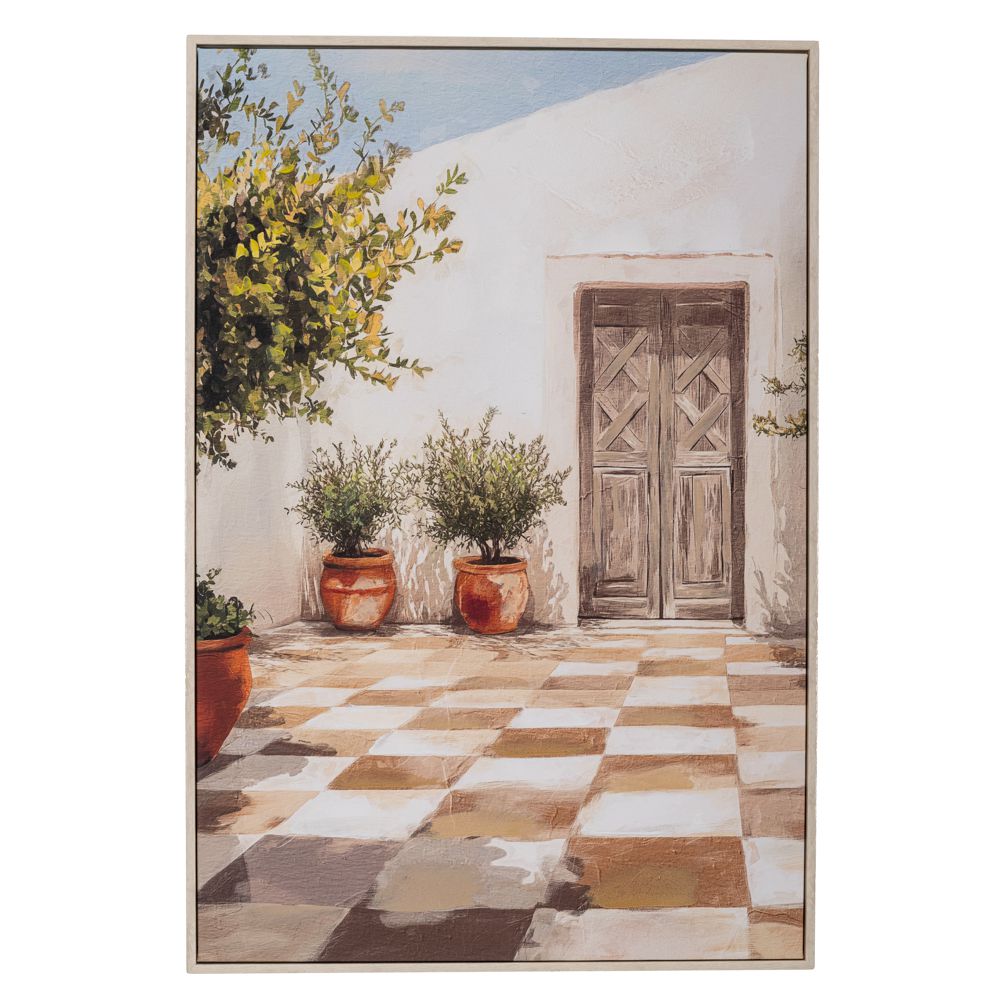 GREEK ISLAND ΠΙΝΑΚΑΣ ΣΕ ΤΥΠΩΜΕΝΟ ΚΑΜΒΑ ΜΕ ΛΕΥΚΗ ΠΑΛΑΙΩΜΕΝΗ ΚΟΡΝΙΖΑ 60Χ90ΕΚ