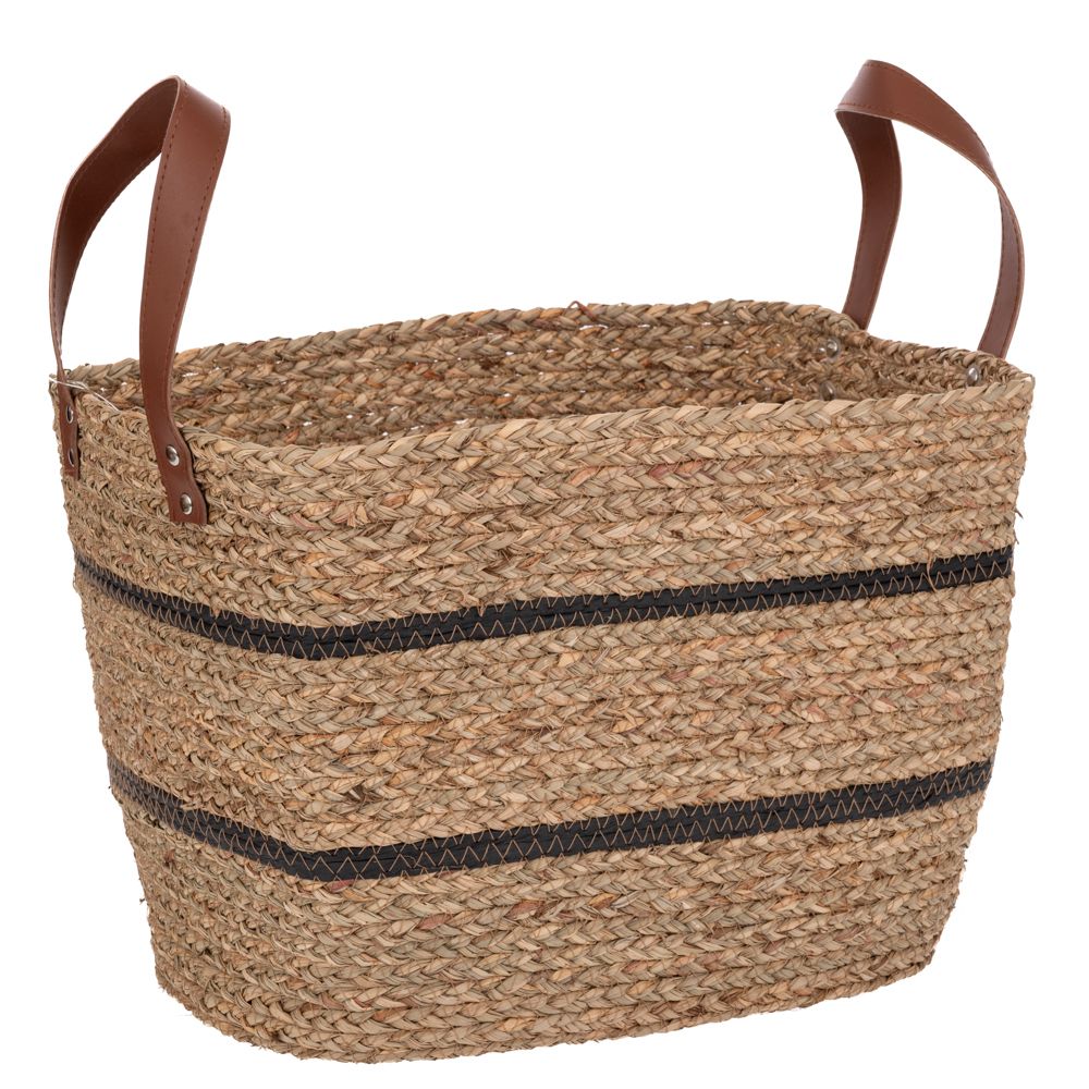 ΚΑΛΑΘΙ ΦΥΣΙΚΟ WICKER 38Χ28Χ28ΕΚ ΜΕ ΜΑΥΡΗ ΡΙΓΑ KAI PVC ΧΕΡΟΥΛΙΑ
