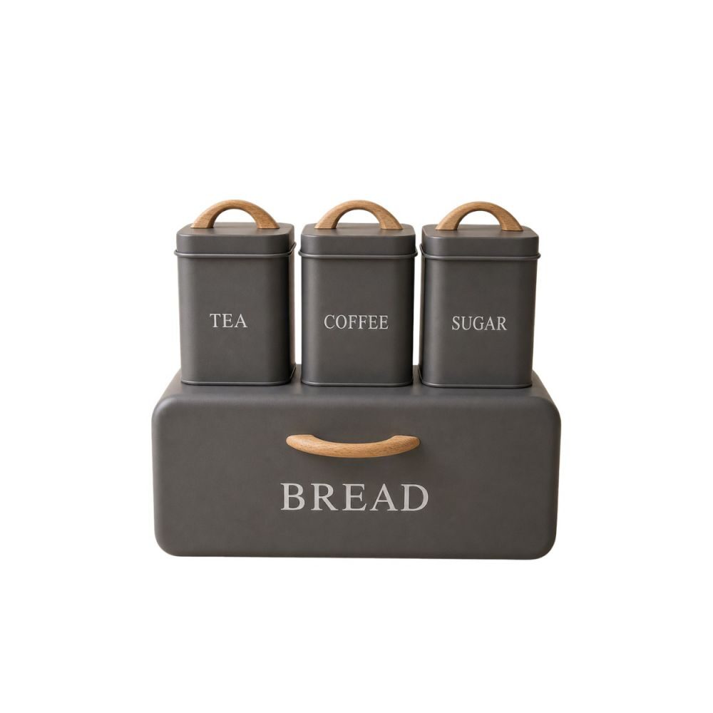 ΣΕΤ 4 ΓΚΡΙ ΜΕΤΑΛΛΙΚΗ ΨΩΜΙΕΡΑ ΜΕ 3 ΚΟΥΤΙΑ (TEA COFFEE SUGAR) 35Χ21Χ20ΕΚ 11Χ11Χ14ΕΚ