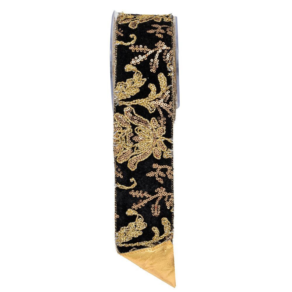 ΚΟΡΔ EMBROIDERY FOIL  LONETA 6.7cmX4.5m ΜΑΥΡΟ- ΧΡΥΣΟ