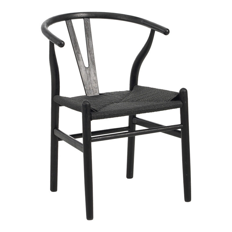 Καρέκλα Wishbone pakoworld rubberwood-σχοινί σε μαύρη απόχρωση 53.5x57x74εκ