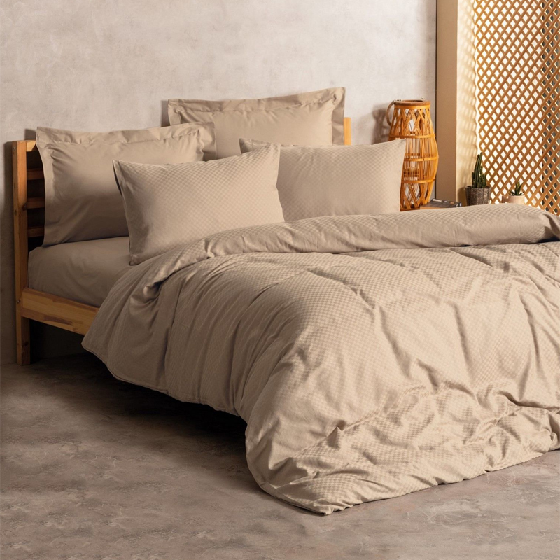 Σετ παπλωματοθήκη Plaid Cotton Box 4 τμχ Διπλή (200x220) χρώμα mink