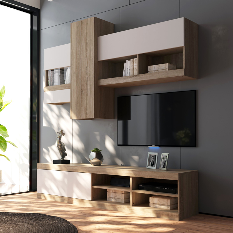 Σύνθετο σαλονιού Torania pakoworld sonoma-λευκό 185x37x145εκ