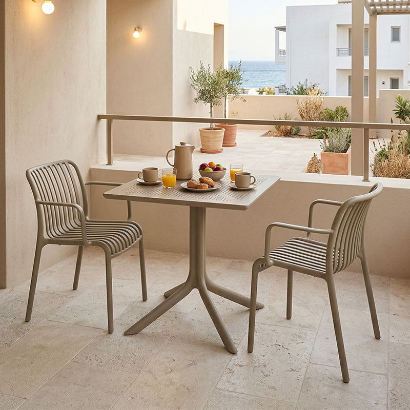 Τραπεζαρία Groovy Zoi pakoworld σετ 3τεμ cappuccino PP 60x60x76εκ