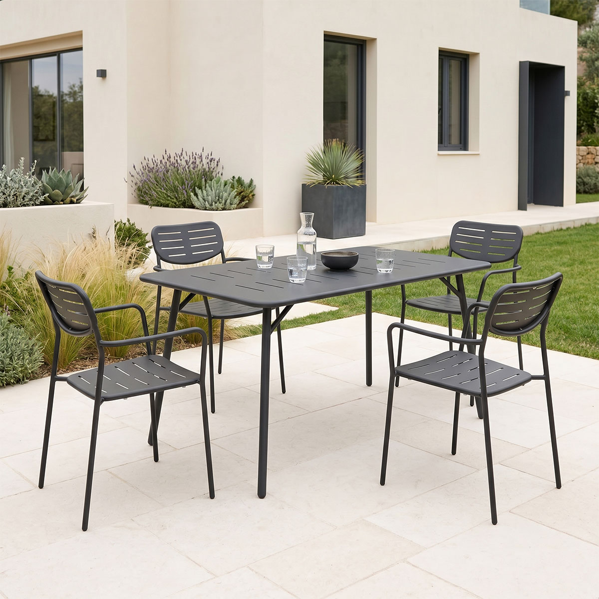 Τραπεζαρία Moraja Deraby pakoworld σετ 5τεμ μαύρο μέταλλο 140x80x72εκ