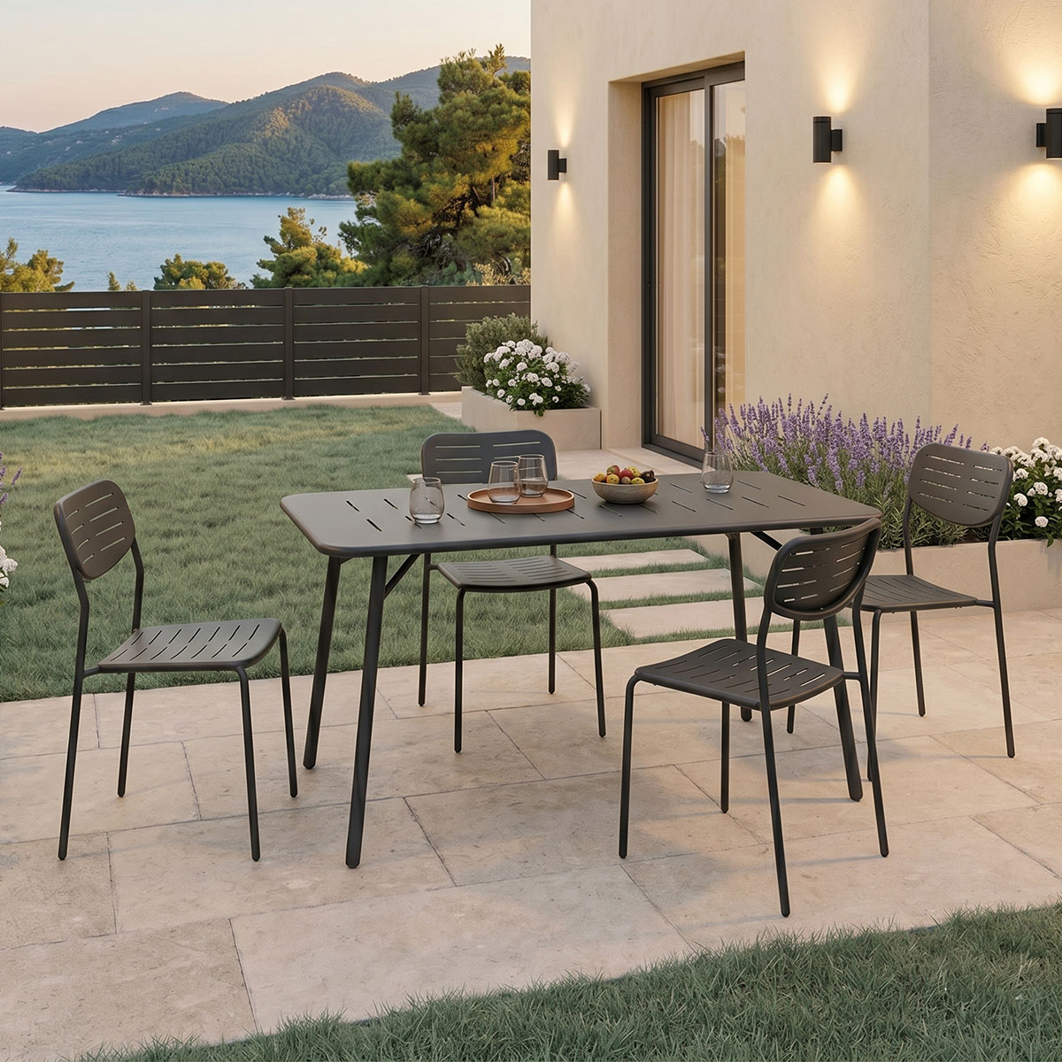 Τραπεζαρία Moraja Deraby Ι pakoworld σετ 5τεμ μαύρο μέταλλο 140x80x72εκ