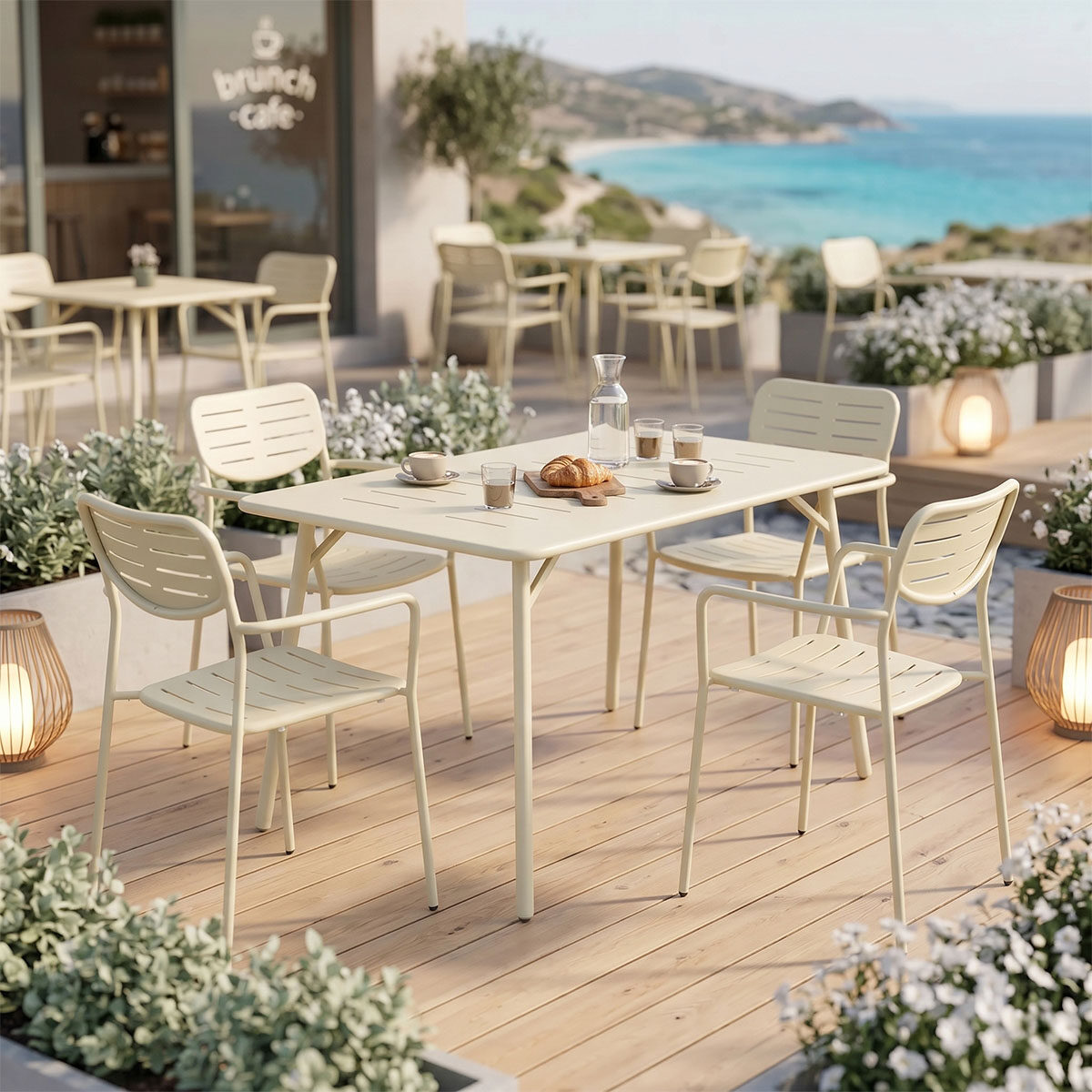 Τραπεζαρία Moraja Deraby pakoworld σετ 5τεμ κρεμ μέταλλο 140x80x72εκ