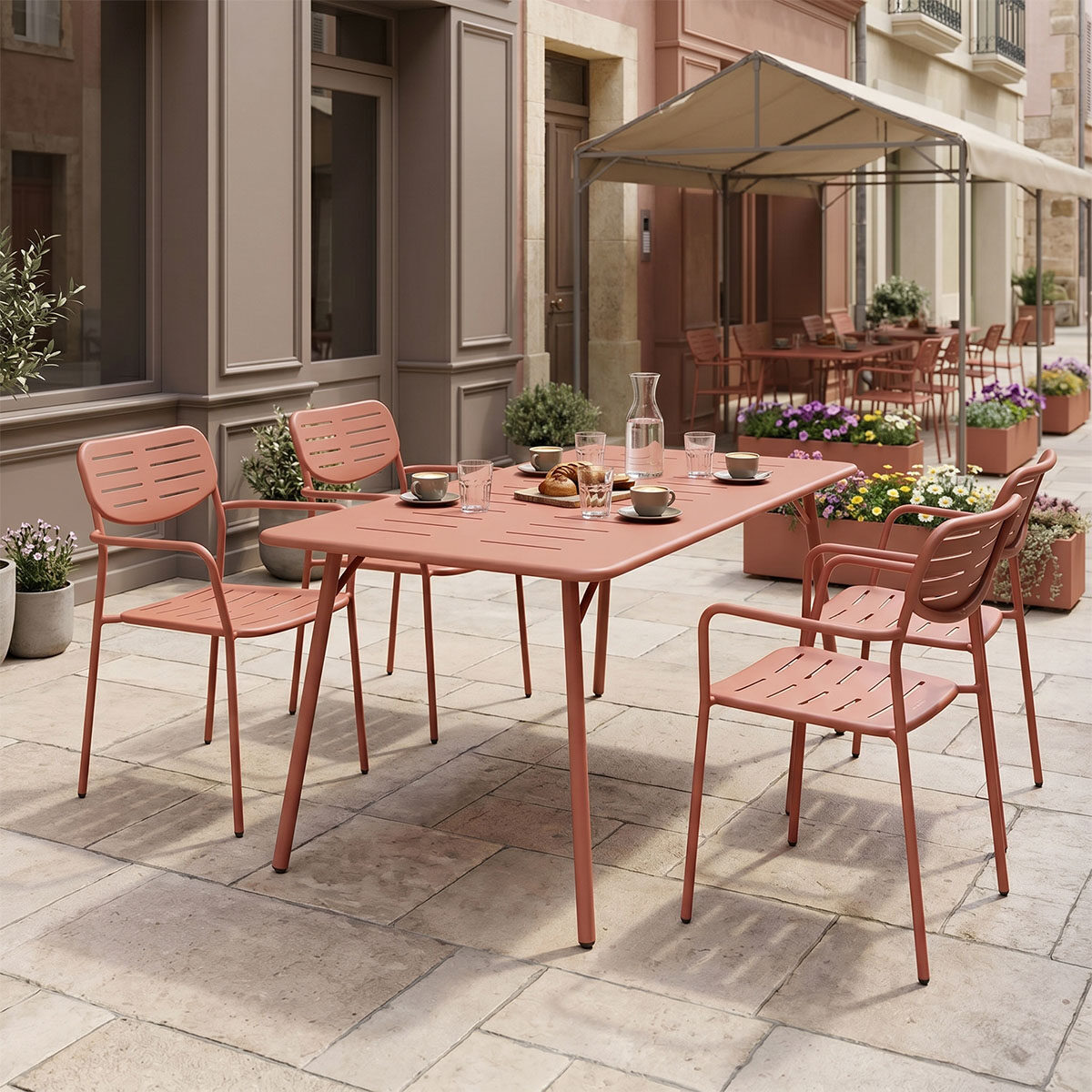 Τραπεζαρία Moraja Deraby pakoworld σετ 5τεμ terracotta μέταλλο 140x80x72εκ