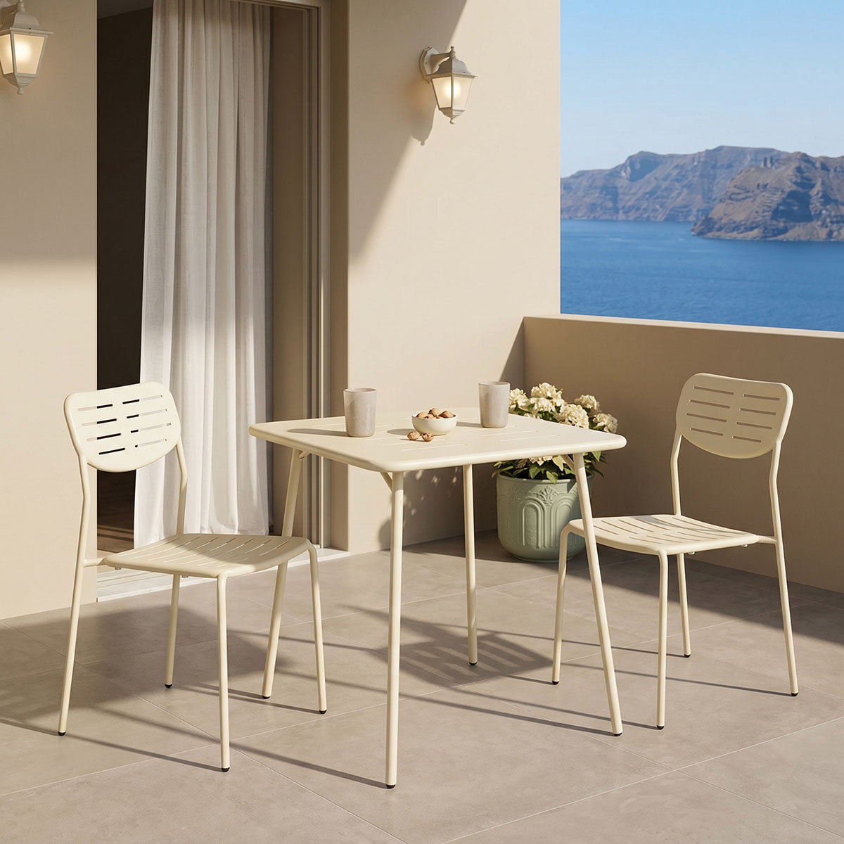 Τραπεζαρία Moraja Deraby I pakoworld σετ 3τεμ κρεμ μέταλλο 70x70x73εκ