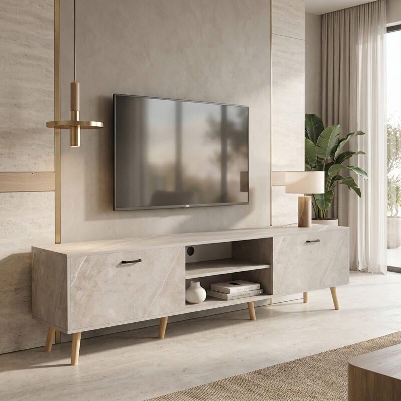 Έπιπλο τηλεόρασης Gorna pakoworld μπεζ εφέ μαρμάρου 180x35x48.6εκ