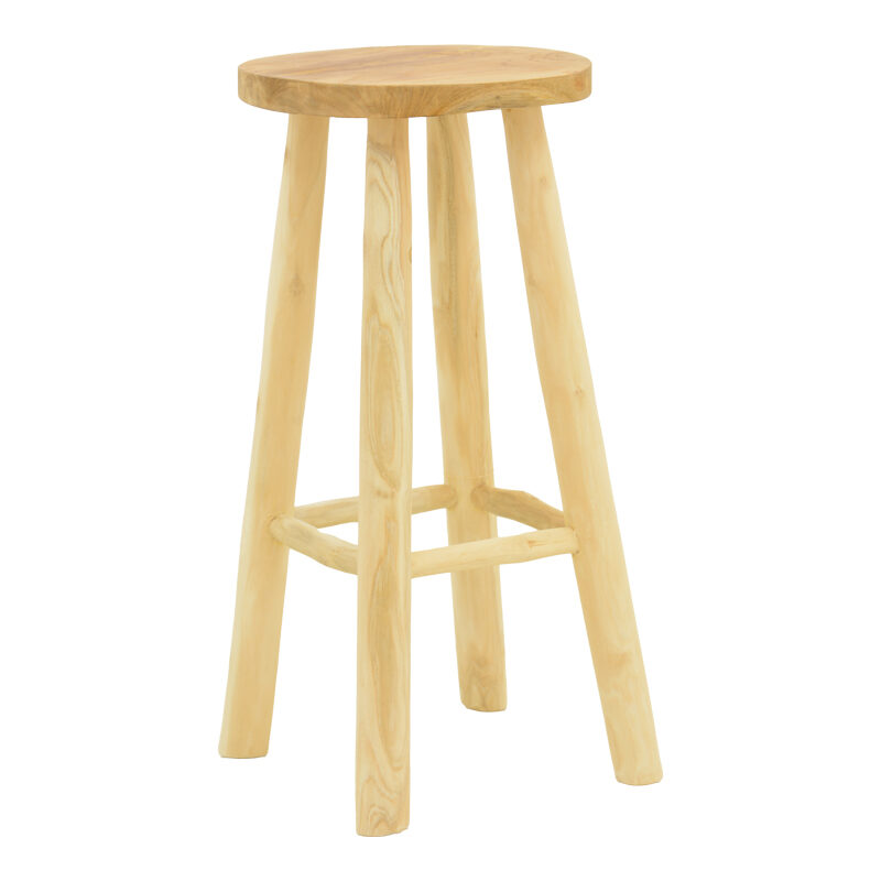 Σκαμπό μπαρ Nusiwo pakoworld teak ξύλο σε φυσική απόχρωση Φ35x70εκ