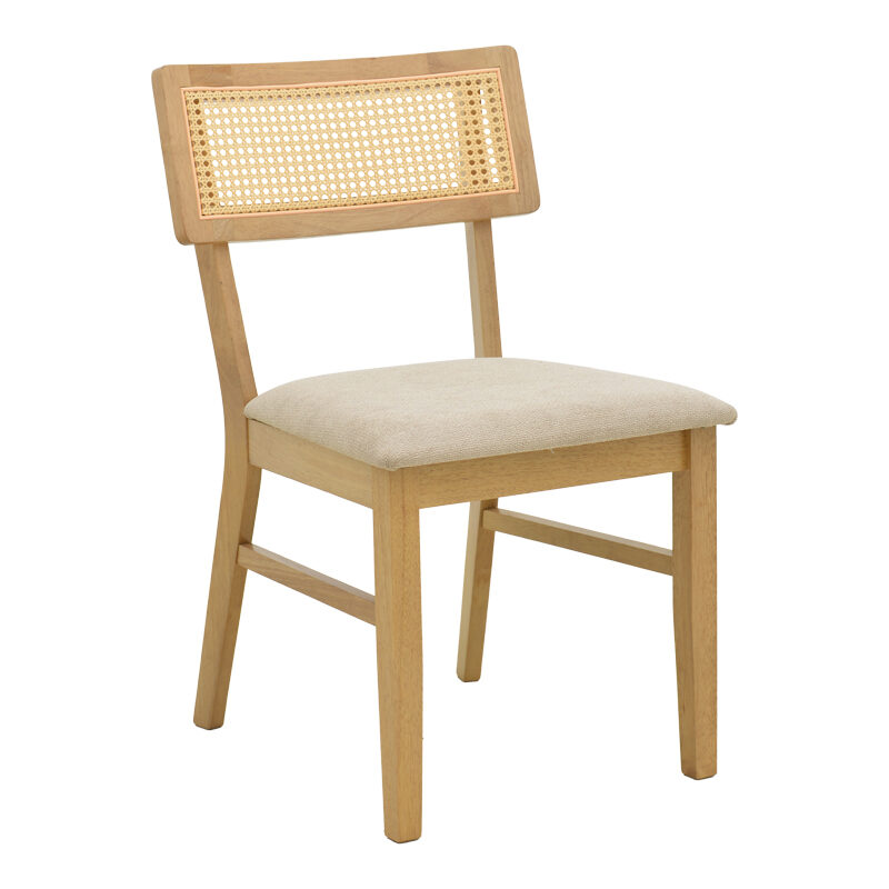 Καρέκλα Raffles pakoworld rubberwood με pe rattan και γκρι μπεζ ύφασμα 47x48x83.5εκ