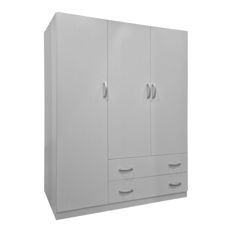 Ντουλάπα τρίφυλλη με 2 συρτάρια Alvia pakoworld λευκή 150x51x180εκ