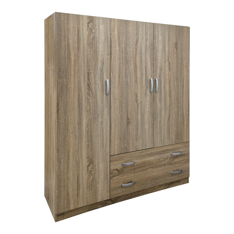 Ντουλάπα τρίφυλλη με 2 συρτάρια Alvia pakoworld sonoma 150x51x180εκ
