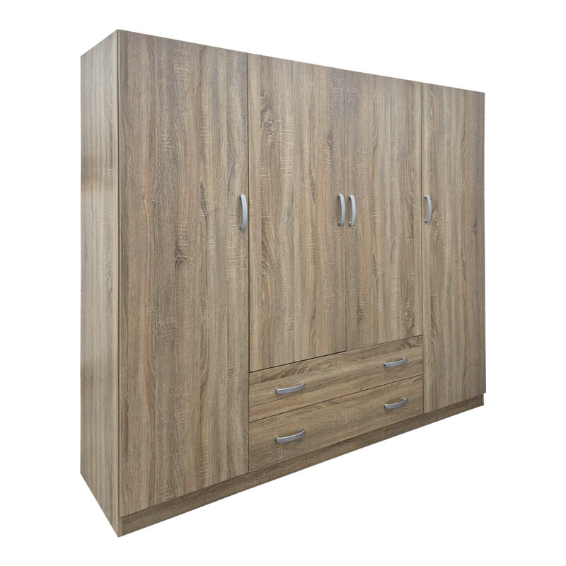 Ντουλάπα τετράφυλλη με 2 συρτάρια Alvia pakoworld sonoma 200x51x180εκ