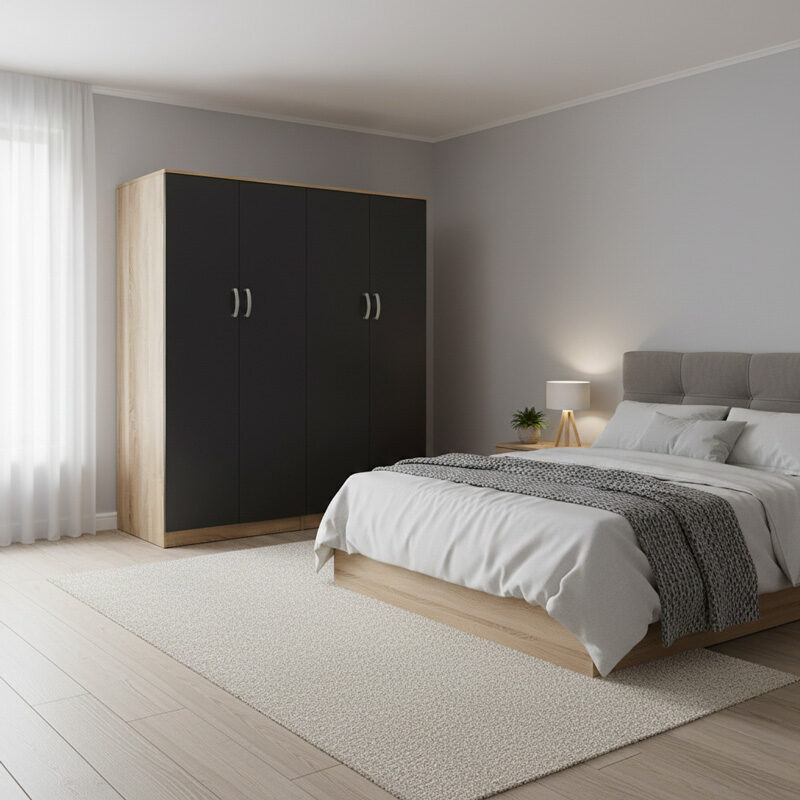 Ντουλάπα τετράφυλλη Athos Ι pakoworld sonoma-ανθρακί 160x42x180εκ